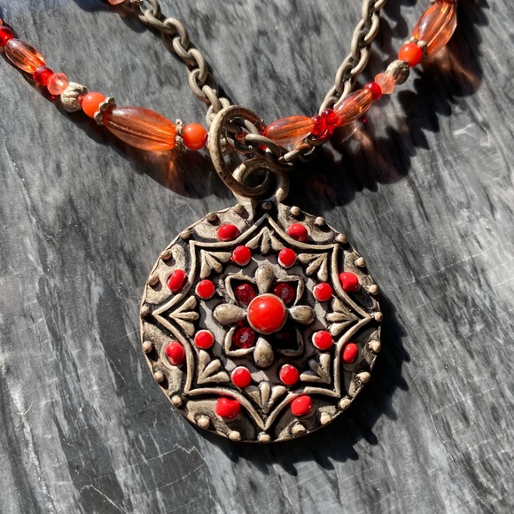 Park Lane Double Strand Red Beads & Stones Necklace - Picture 2 of 5